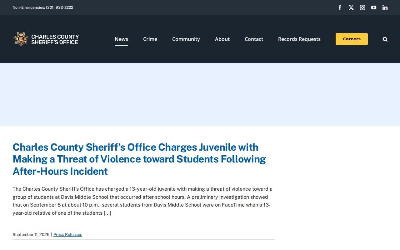Charles County Sheriff's Office news archive covering warrant service and fugitive operations