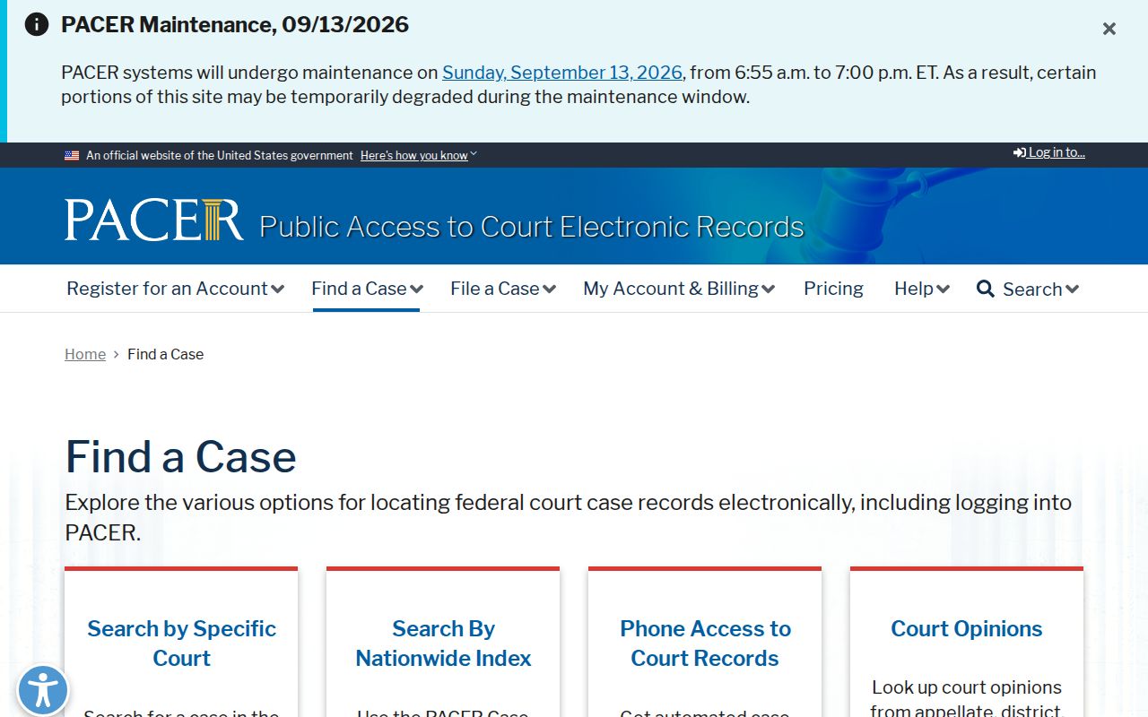 Federal case locator used to check whether an outstanding warrant in Charles County is a federal matter