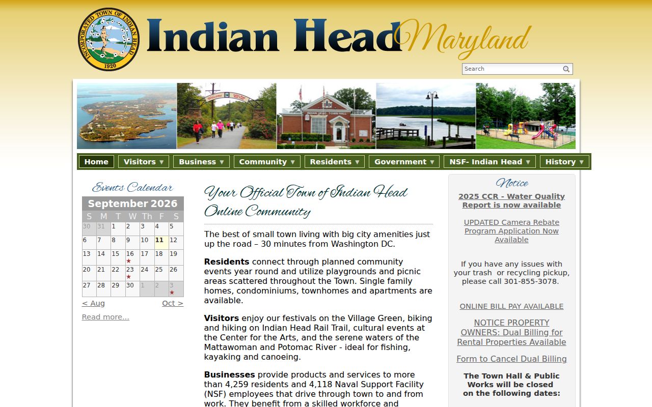 Indian Head town hall, where police questions route to the Charles County Sheriff's Office
