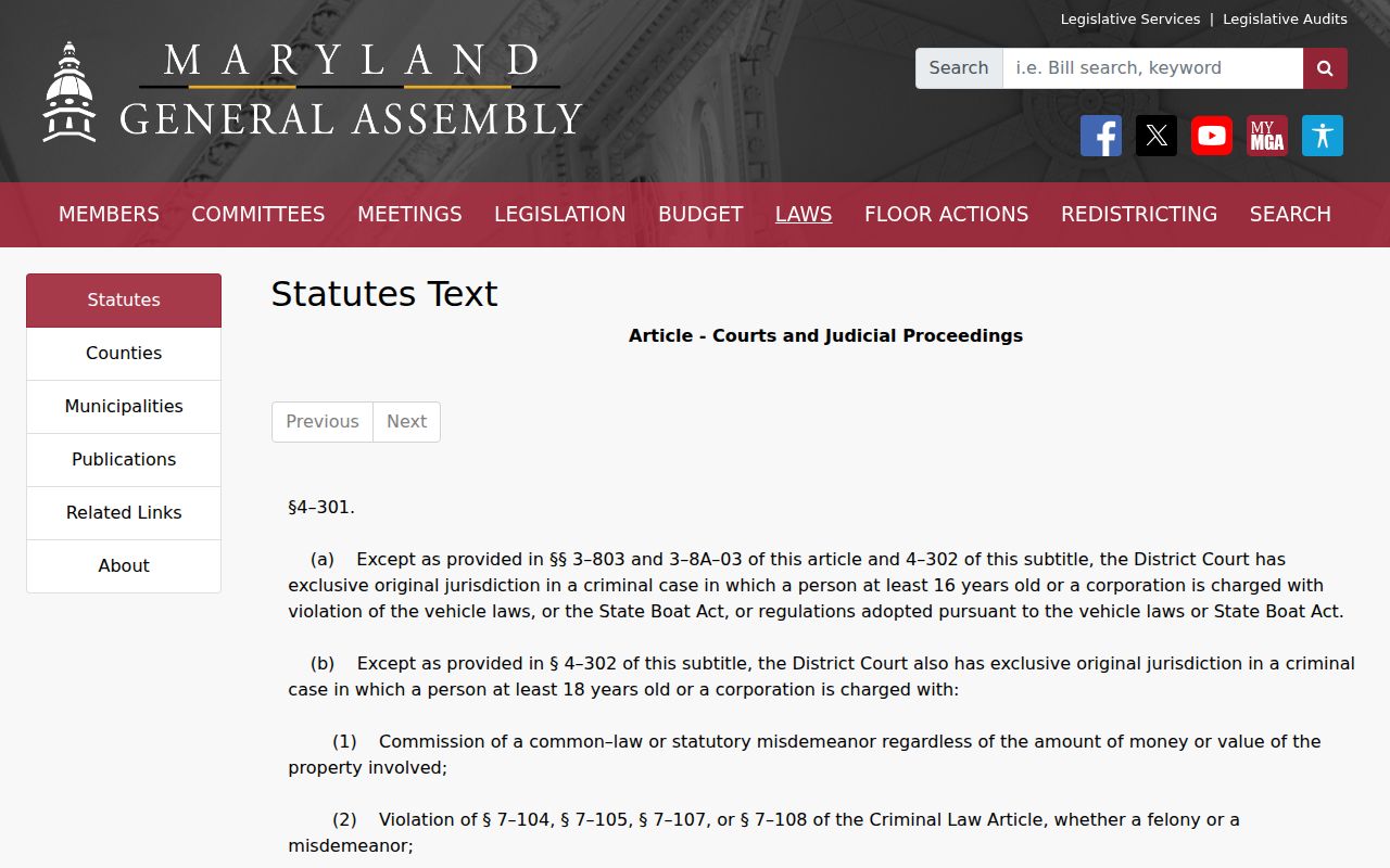 Maryland statute giving the District Court jurisdiction over Charles County municipal ordinance violations